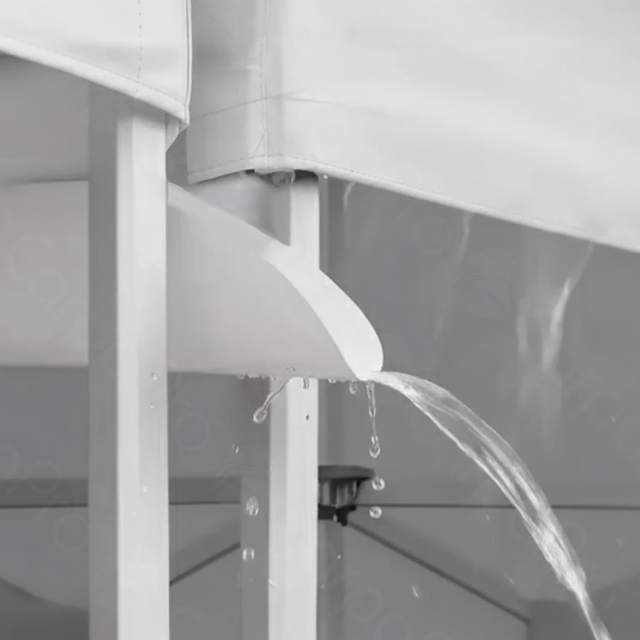 Canalón vierteaguas instalado entre dos carpas